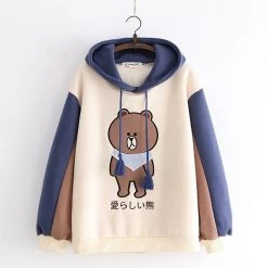 Juwas Japanese Cute Bear Two-Tone Hoodies