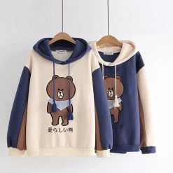 Juwas Japanese Cute Bear Two-Tone Hoodies