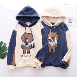 Juwas Japanese Cute Bear Two-Tone Hoodies
