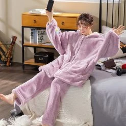 Juwas CLOTHING Sweet Lavender Daisy Fluffy Hooded Night Pajama Set 9 Juwas CLOTHING Sweet Lavender Daisy Fluffy Hooded Night Pajama Set