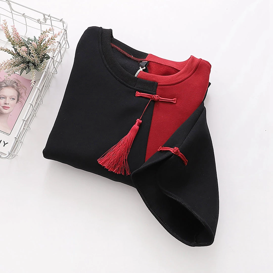 Juwas NEW ARRIVAL Vintage Tassels Color Block Sweatshirt 5 Juwas NEW ARRIVAL Vintage Tassels Color Block Sweatshirt