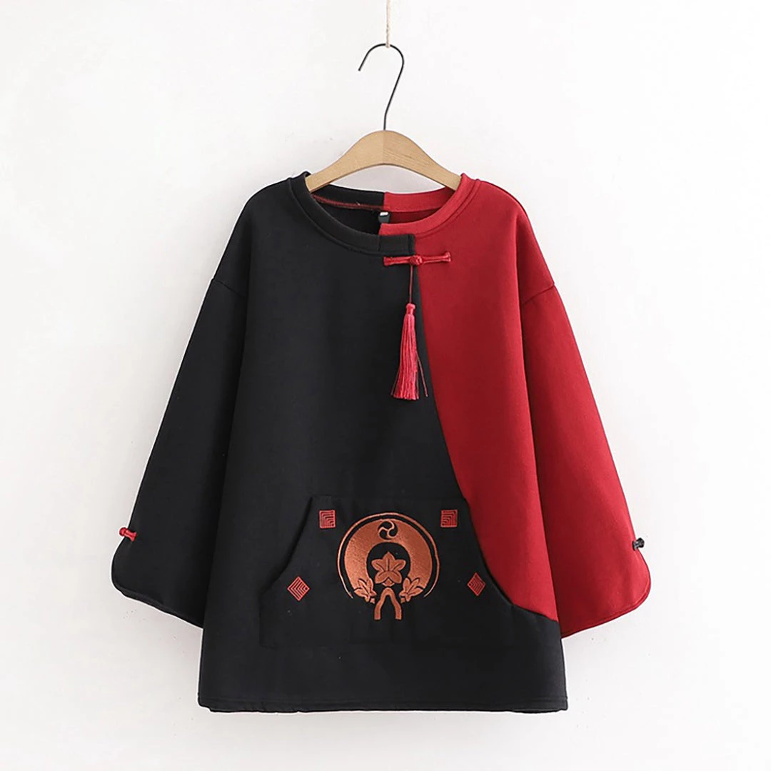 Juwas NEW ARRIVAL Vintage Tassels Color Block Sweatshirt 3 Juwas NEW ARRIVAL Vintage Tassels Color Block Sweatshirt