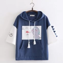 Juwas Cute Dinosaur Print Front Pocket T-shirt