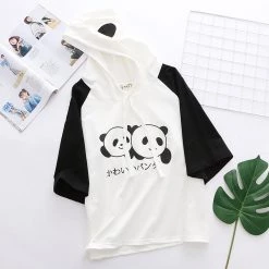 Juwas Japanese Letters Panda Print T-shirt