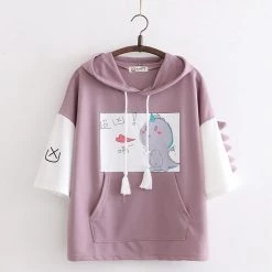 Juwas Adorable Cartoon Dinosaur Heart Hoodie T-Shirt