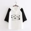 Juwas Japanese Letters Panda Print T-shirt
