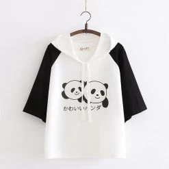 Juwas Japanese Letters Panda Print T-shirt