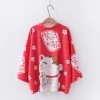 Juwas Lucky Cat Sakura Print Outerwear Kimono CLOTHING