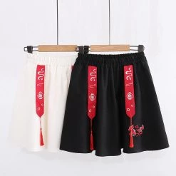 Juwas Fish Embroidery Tassels Elastic Waist Skirt CLOTHING