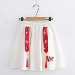 Juwas Fish Embroidery Tassels Elastic Waist Skirt CLOTHING
