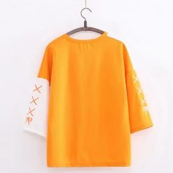 Juwas NEW ARRIVAL Orange Japanese Letters Print T-shirt