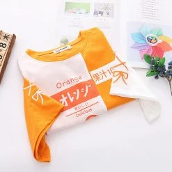Juwas NEW ARRIVAL Orange Japanese Letters Print T-shirt
