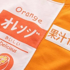 Juwas NEW ARRIVAL Orange Japanese Letters Print T-shirt
