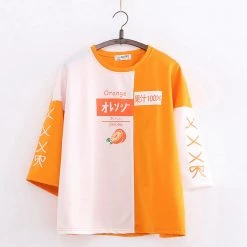 Juwas NEW ARRIVAL Orange Japanese Letters Print T-shirt