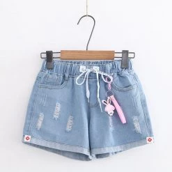 Juwas NEW ARRIVAL Kawaii Rabbit Denim Tattered Shorts