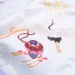 Juwas Crane Print Kimono Outerwear Sun Protective