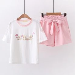 Juwas NEW ARRIVAL Sweet Squirrels Heart Pink Shirt And Shorts