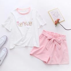 Juwas NEW ARRIVAL Sweet Squirrels Heart Pink Shirt And Shorts