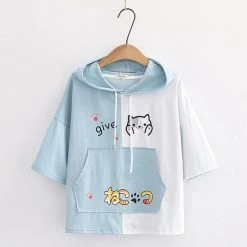 Juwas Kawaii “Give” Cat Loose T-shirt CLOTHING