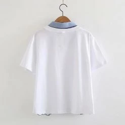 Juwas Cat Paw Collar Basic White Top CLOTHING