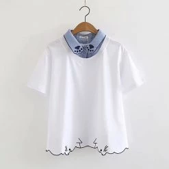 Juwas Cat Paw Collar Basic White Top CLOTHING