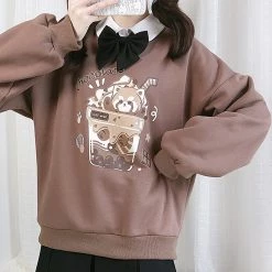 Juwas Chocolate Milky Tea Print Sweatshirt