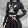 Juwas Gothic Angel Black Long Sleeve Crop Top NEW ARRIVAL