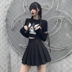 Juwas Gothic Angel Black Long Sleeve Crop Top NEW ARRIVAL