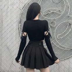Juwas Gothic Angel Black Long Sleeve Crop Top NEW ARRIVAL