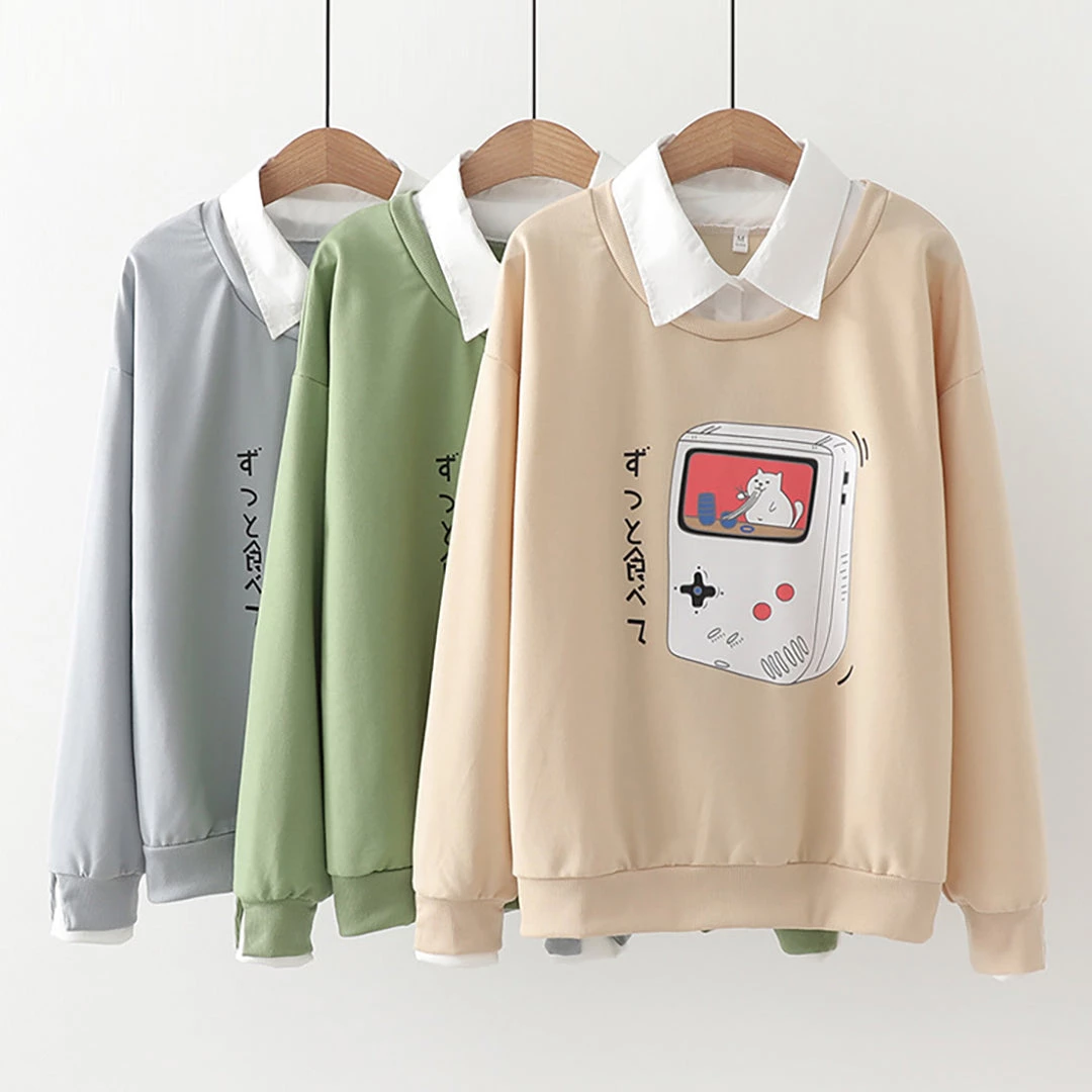 Juwas Game Console Japanese Letter Print Hoodie CLOTHING 4 Juwas Game Console Japanese Letter Print Hoodie CLOTHING