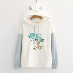 Juwas CLOTHING Kawaii Cat Leaf Hat Print Hoodie
