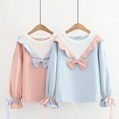 Juwas CLOTHING Bow Ruffle Drawstring Sweatshirt