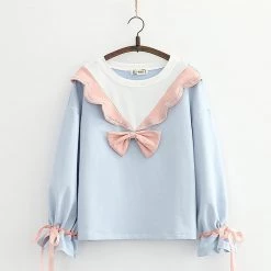 Juwas CLOTHING Bow Ruffle Drawstring Sweatshirt