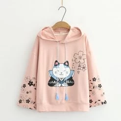 Juwas NEW ARRIVAL Japanese Sakura Cat Print Hoodie