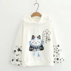 Juwas NEW ARRIVAL Japanese Sakura Cat Print Hoodie