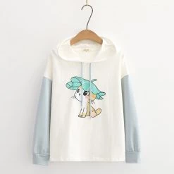 Juwas CLOTHING Kawaii Cat Leaf Hat Print Hoodie