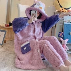 Juwas Adorkable Penguin Fluffy Hooded Night Pajamas Set CLOTHING