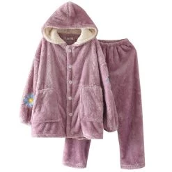 Juwas CLOTHING Sweet Lavender Daisy Fluffy Hooded Night Pajama Set 11 Juwas CLOTHING Sweet Lavender Daisy Fluffy Hooded Night Pajama Set