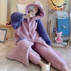Juwas Adorkable Penguin Fluffy Hooded Night Pajamas Set CLOTHING