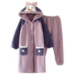 Juwas Adorkable Penguin Fluffy Hooded Night Pajamas Set CLOTHING