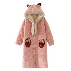 Juwas Sweet Strawberry Pink Flannel Fluff Oversized Pajamas CLOTHING 9 Juwas Sweet Strawberry Pink Flannel Fluff Oversized Pajamas CLOTHING