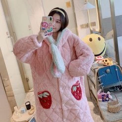 Juwas Sweet Strawberry Pink Flannel Fluff Oversized Pajamas CLOTHING 10 Juwas Sweet Strawberry Pink Flannel Fluff Oversized Pajamas CLOTHING