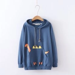 Juwas Cartoon Dinosaur Print Pocket Hoodie NEW ARRIVAL