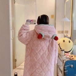 Juwas Sweet Strawberry Pink Flannel Fluff Oversized Pajamas CLOTHING 11 Juwas Sweet Strawberry Pink Flannel Fluff Oversized Pajamas CLOTHING