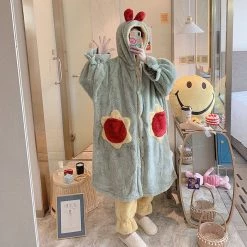 Juwas CLOTHING Kawaii Sunflower Bud Fluffy Hooded Night Pajama Set