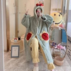 Juwas CLOTHING Kawaii Sunflower Bud Fluffy Hooded Night Pajama Set