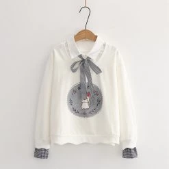 Juwas Rabbit Print Fake Two-Piece Hoodie