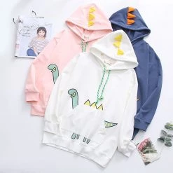 Juwas Cartoon Dinosaur Print Pocket Hoodie NEW ARRIVAL