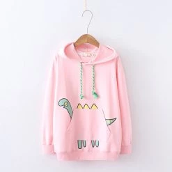 Juwas Cartoon Dinosaur Print Pocket Hoodie NEW ARRIVAL