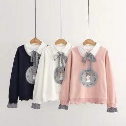 Juwas Rabbit Print Fake Two-Piece Hoodie